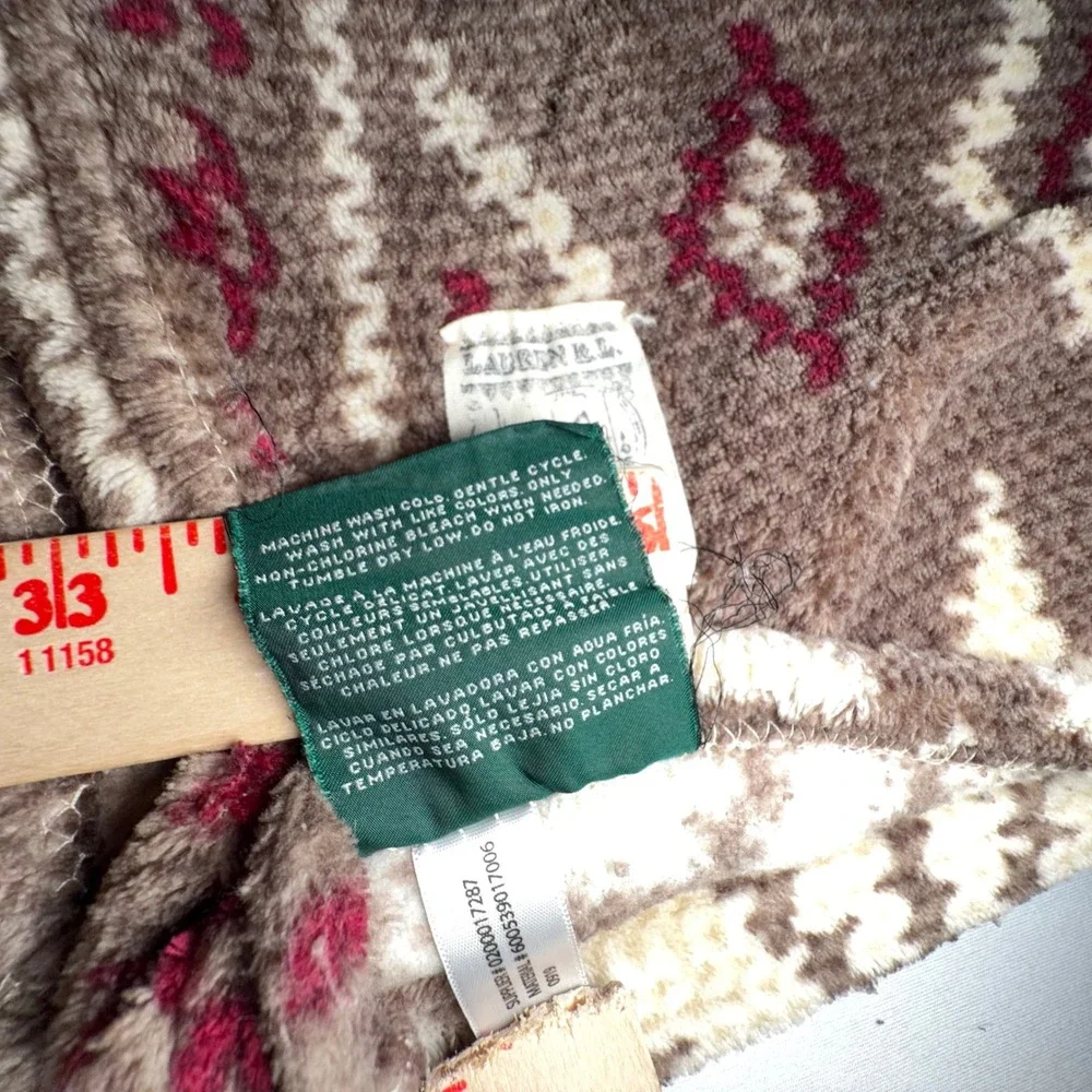 Ralph Lauren Nordic Throw Blanket Cream‎ Taupe Fair Isle Snowflake Fleece Lodge